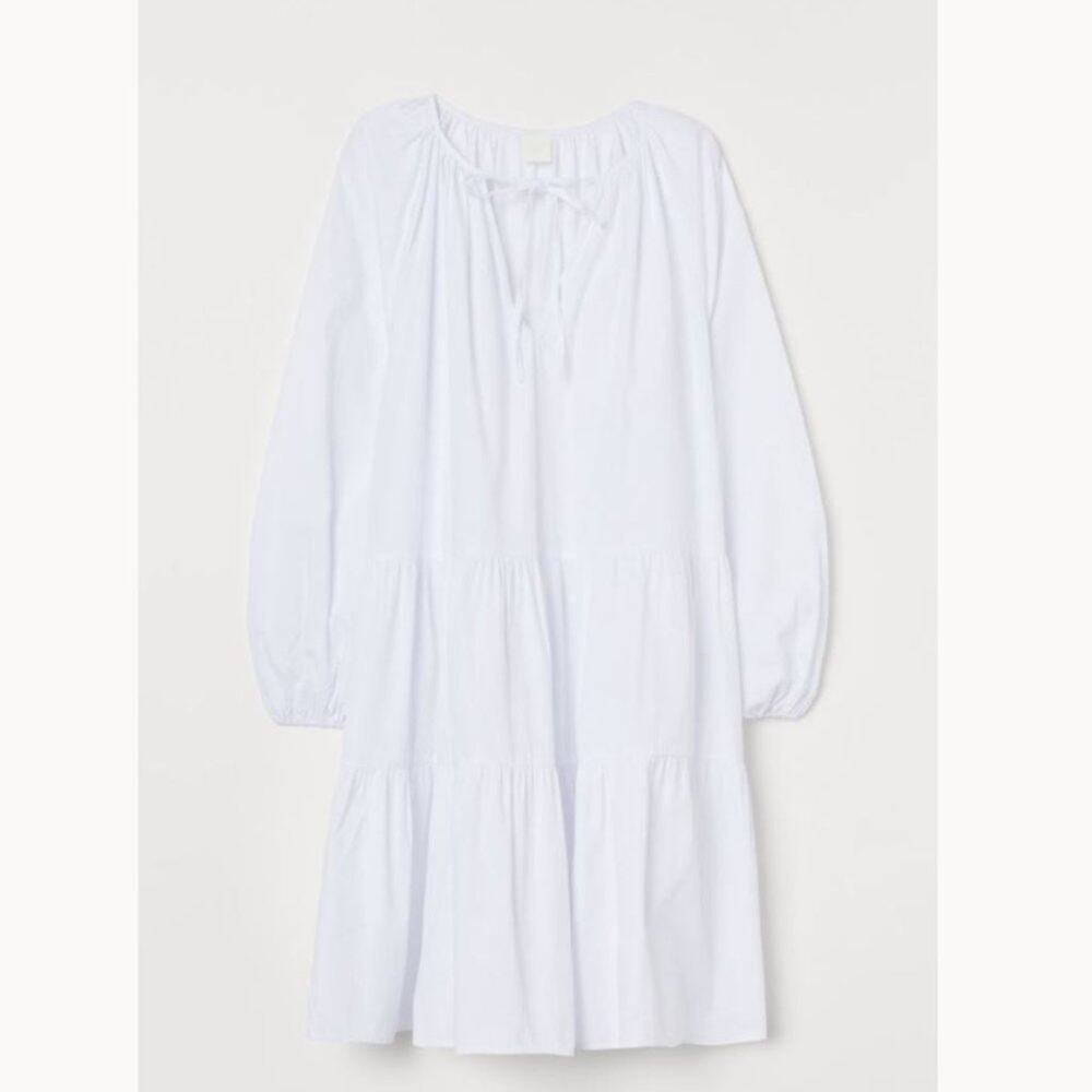 HM NWT BLOGGER FAV COTTON TIERD HIPPIE BOHO CHIC WESTERN WHITE DRESS SMALL - Picture 2 of 10